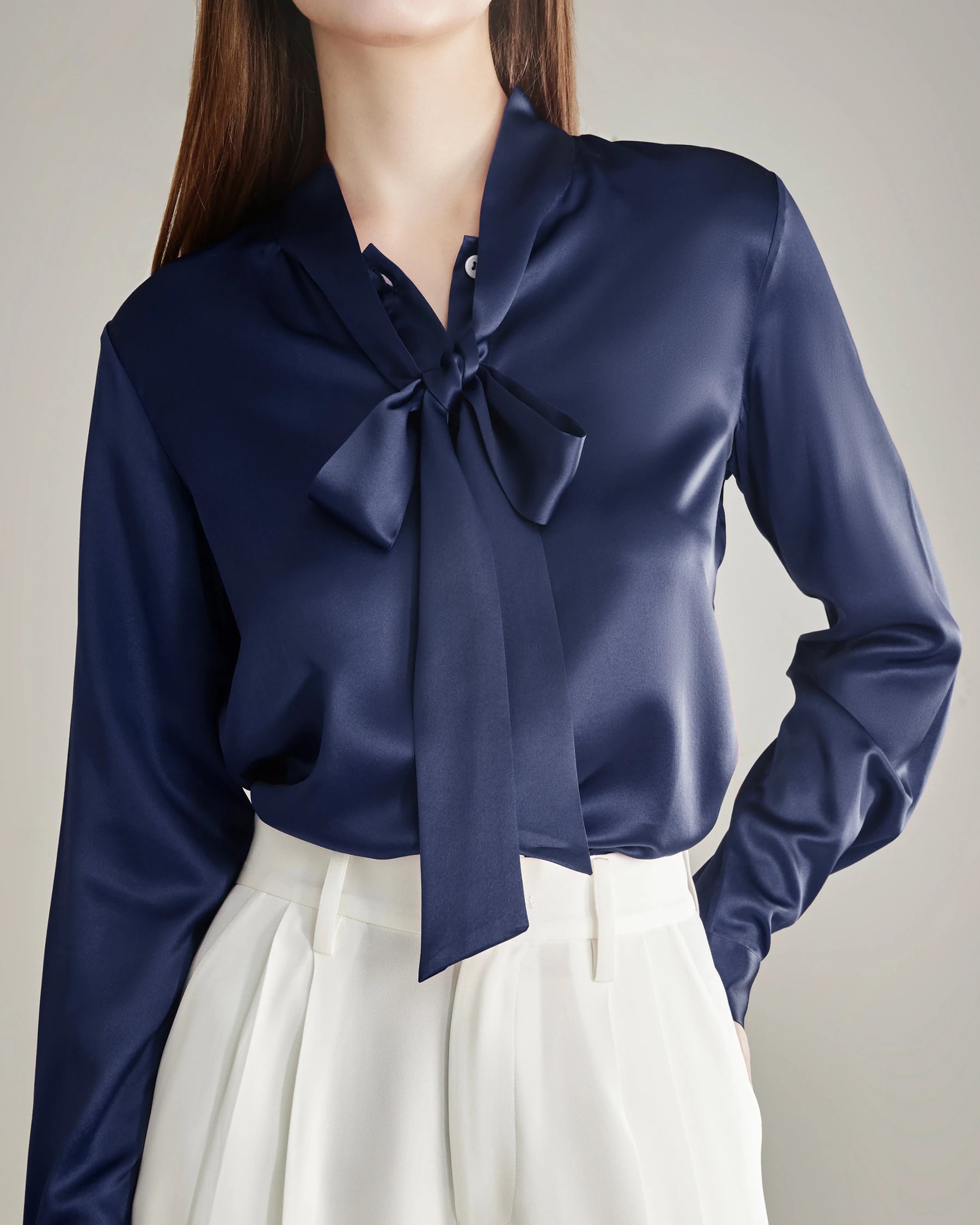 Elegant Silk Bow Tie Blouse