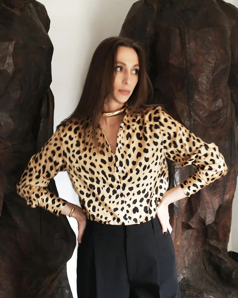 Leopard Print Silk Shirt For Women