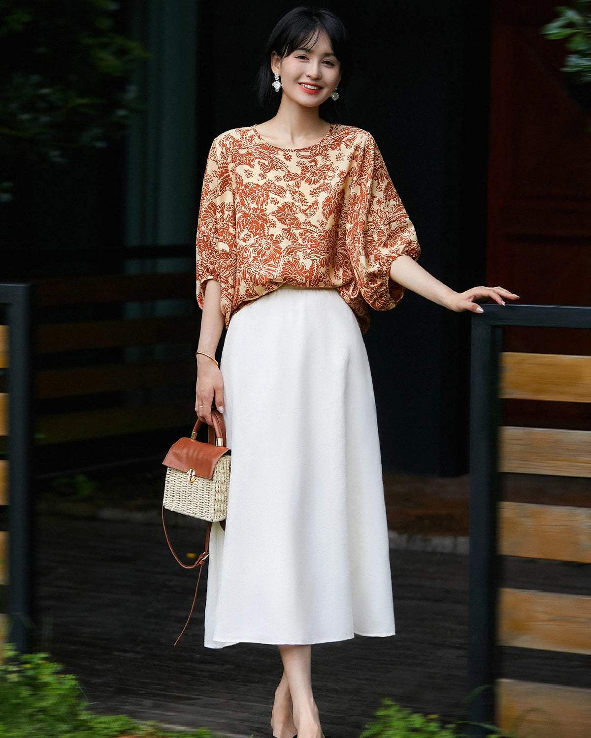 Terracotta Paisley Print Silk Blouse