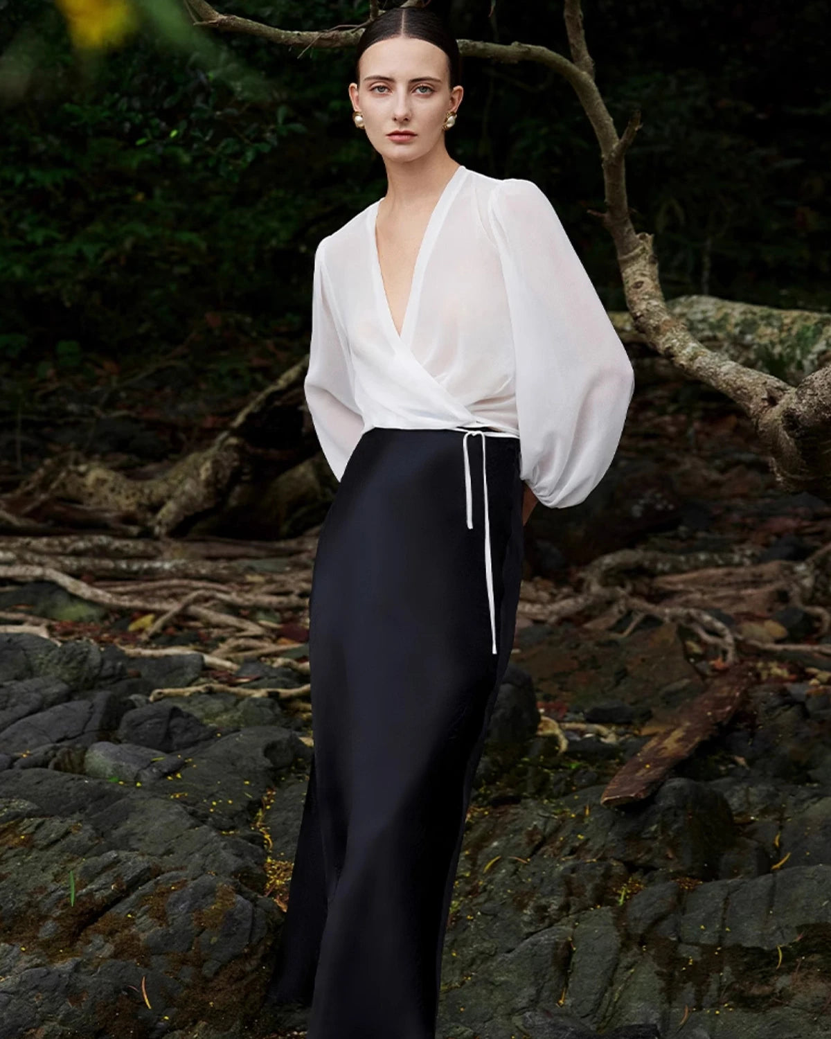 Surplice Neck Wrap Silk Blouse