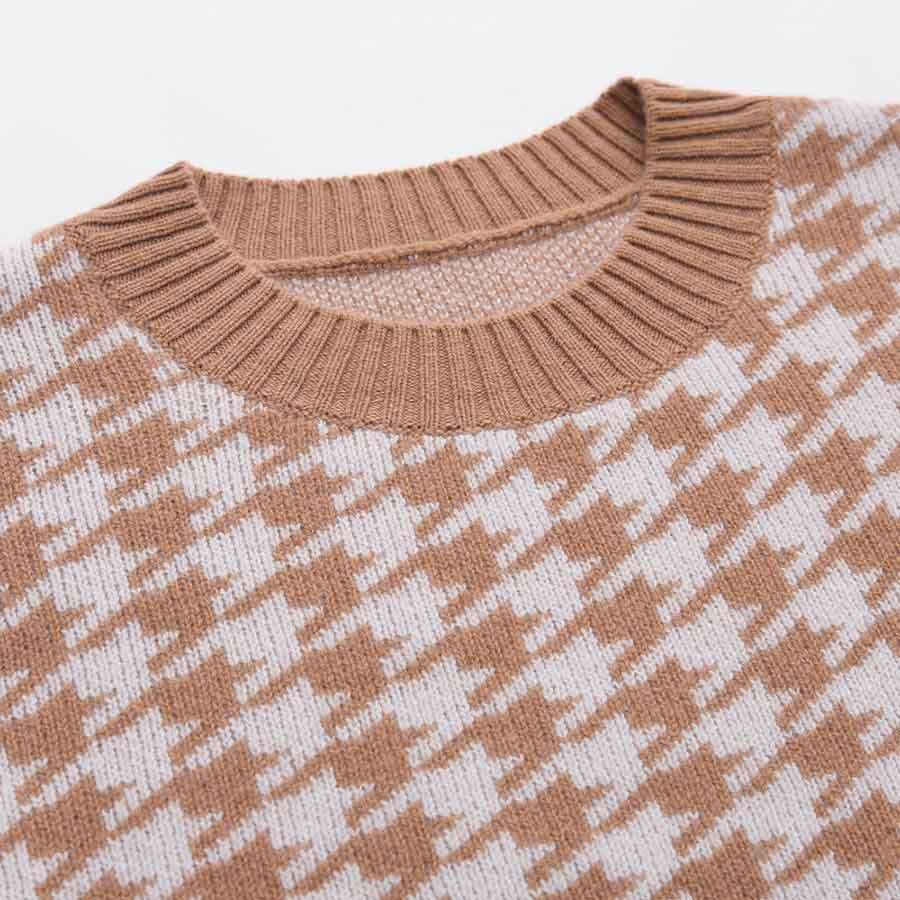 Cashmere Round Collar Houndstooth Sweater