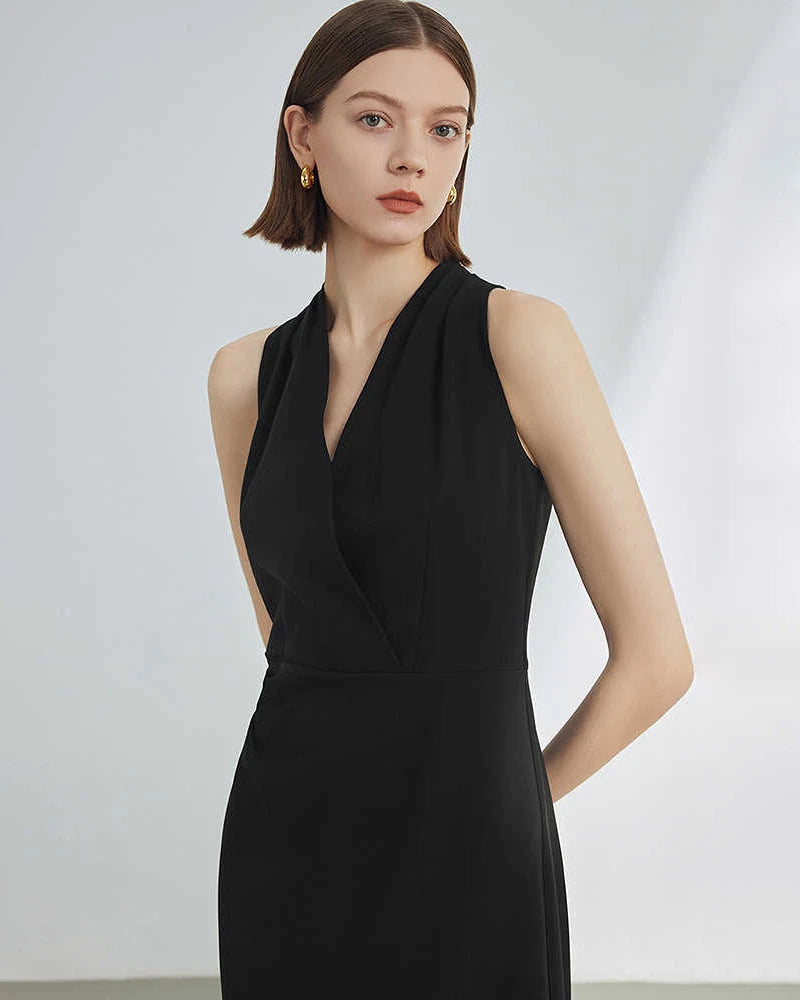 Black Silk Sleeveless Midi Dress