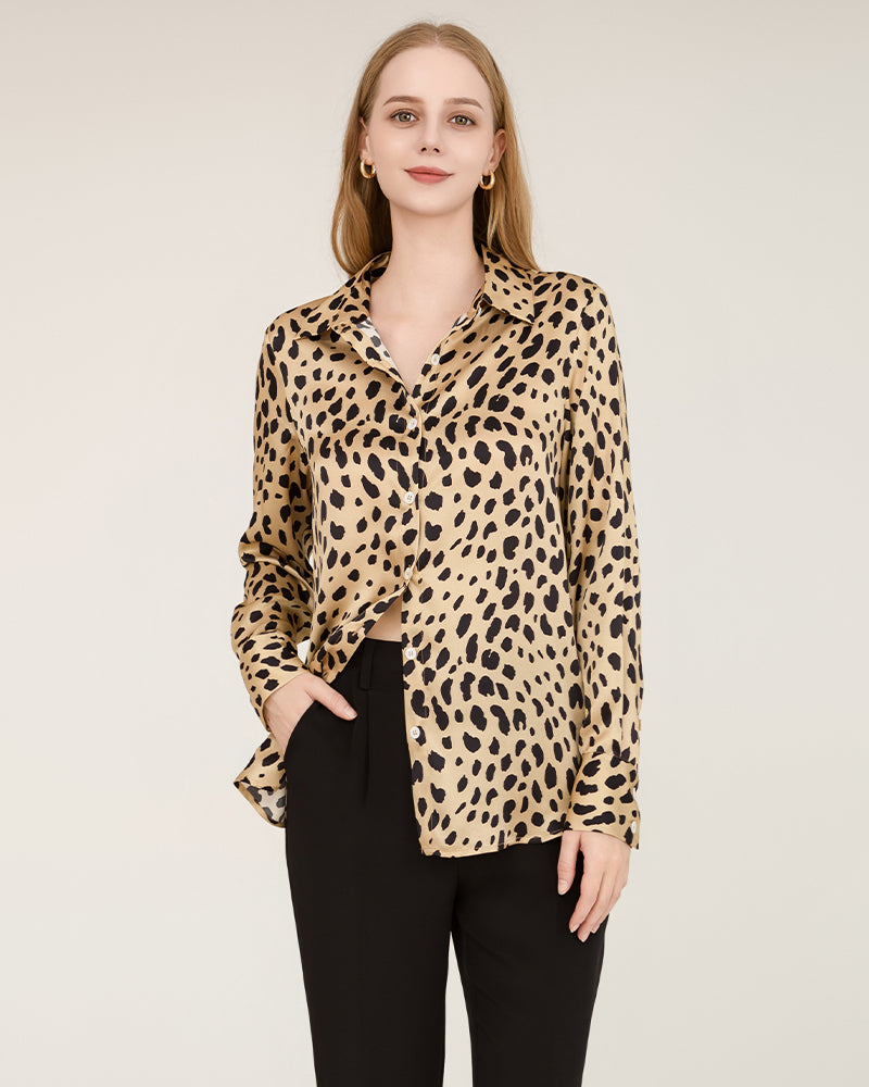 Leopard Print Silk Shirt For Women