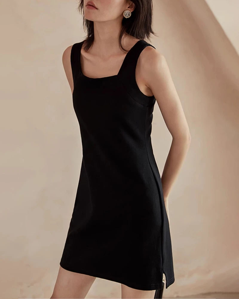 Sleeveless Silk Square Neck Mini Dress