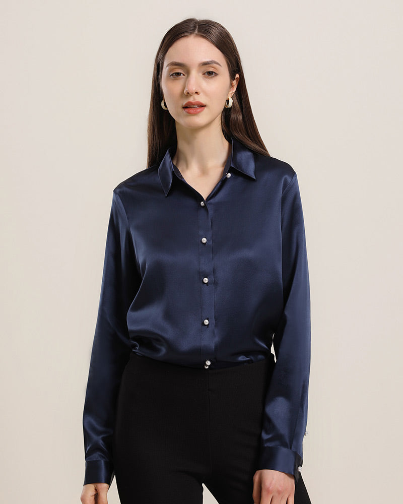 Women's Classic Pearl Button Silk Shirt