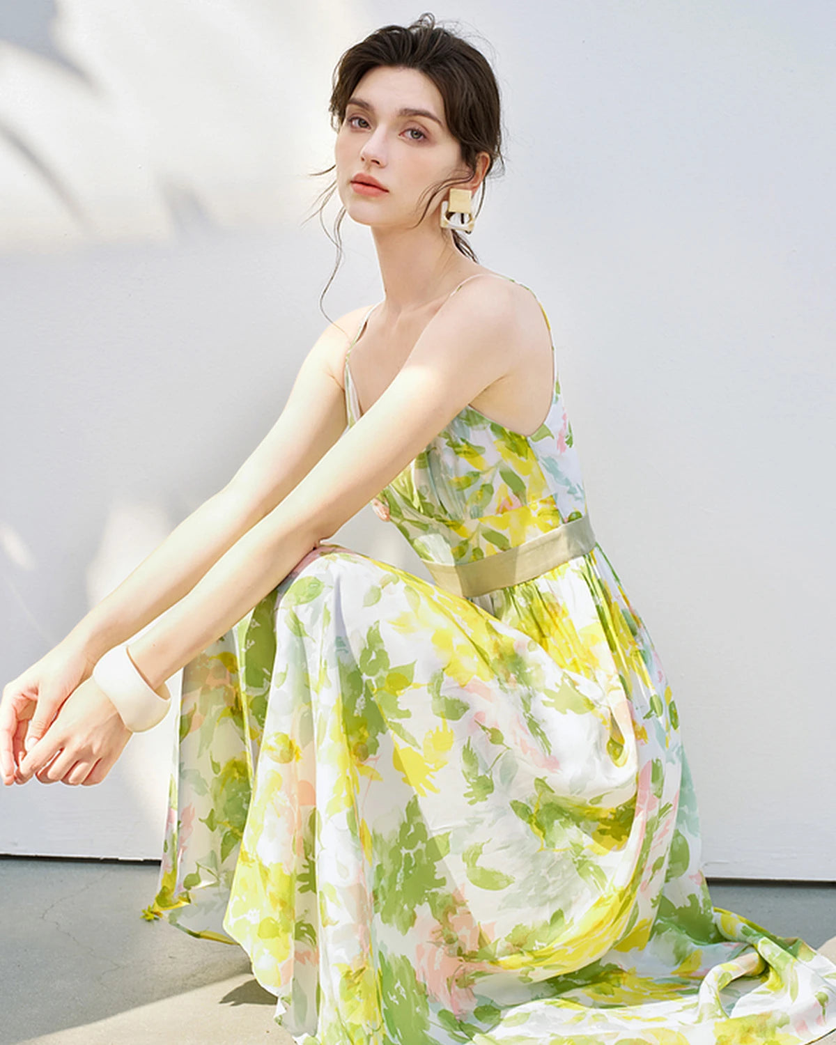 Silk Floral Sleeveless Midi Dress