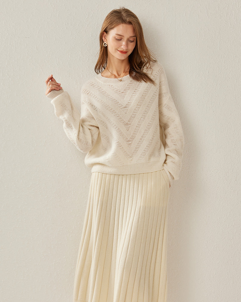 Loose Cashmere Chevron Sweater