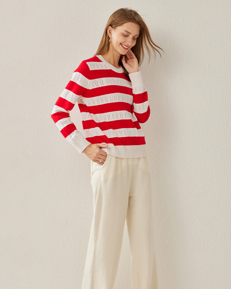 Crew Neck Stripe Cashmere Sweater