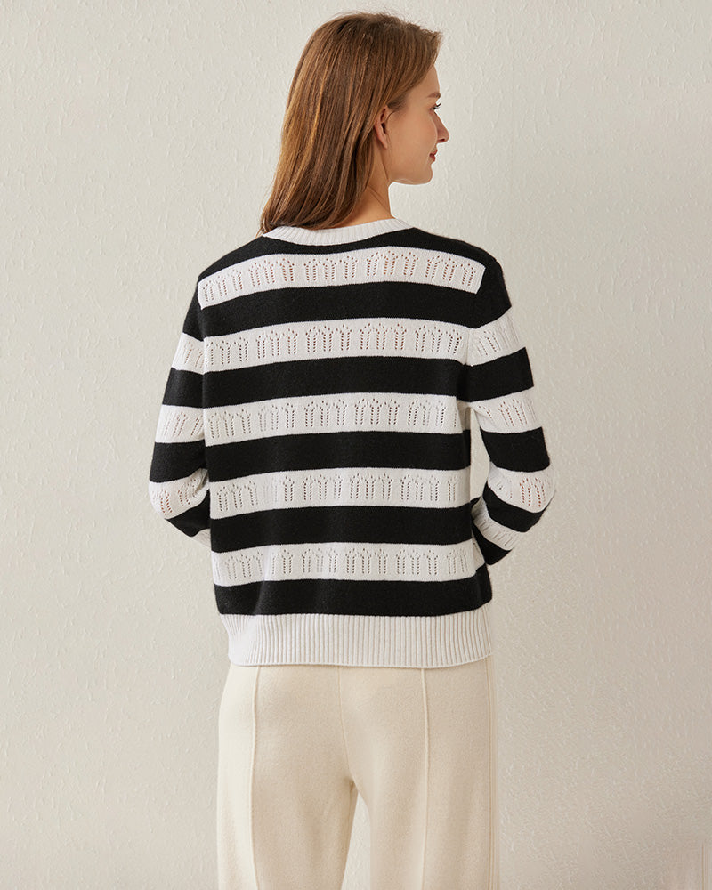 Crew Neck Stripe Cashmere Sweater