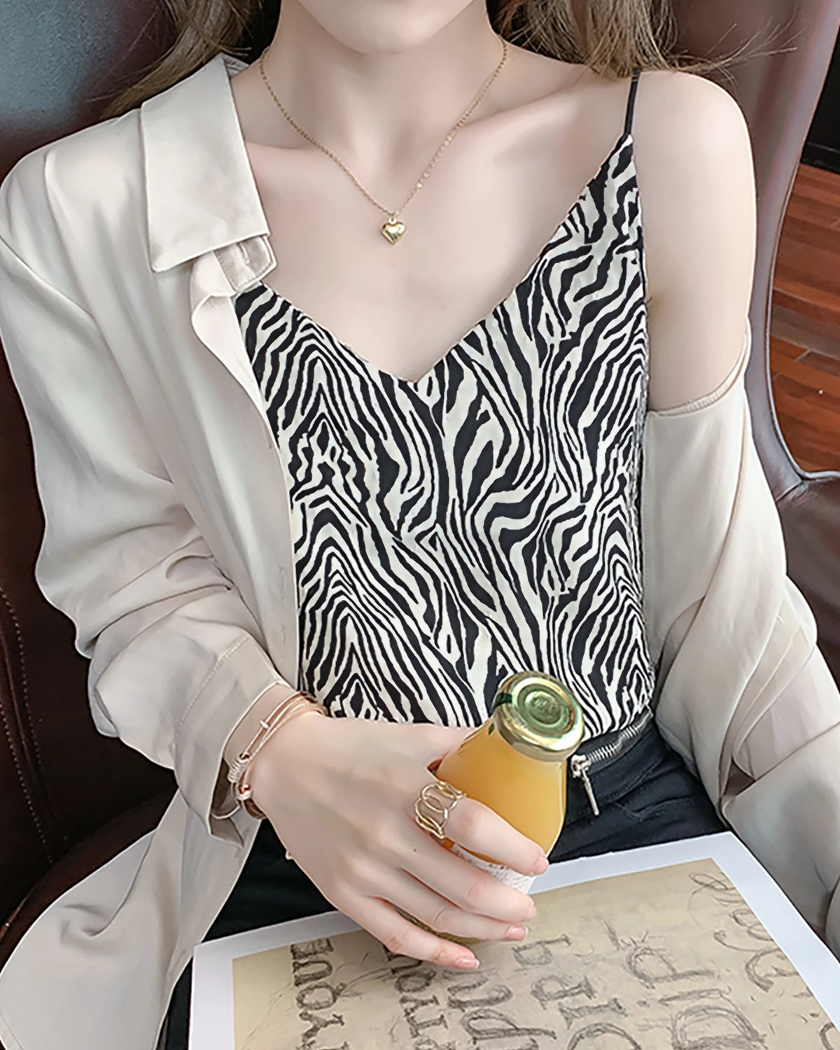 Zebra Stripe Silk Camisole