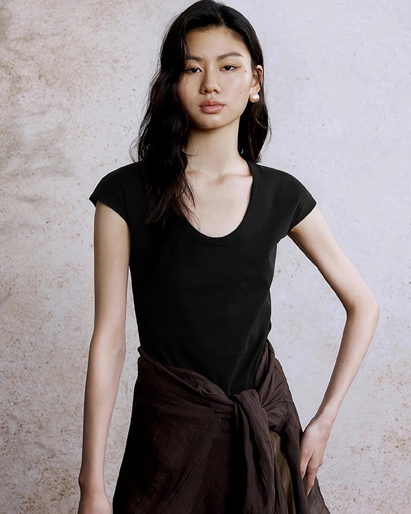 Women's Slim Fit Silk Cap Sleeve Tee