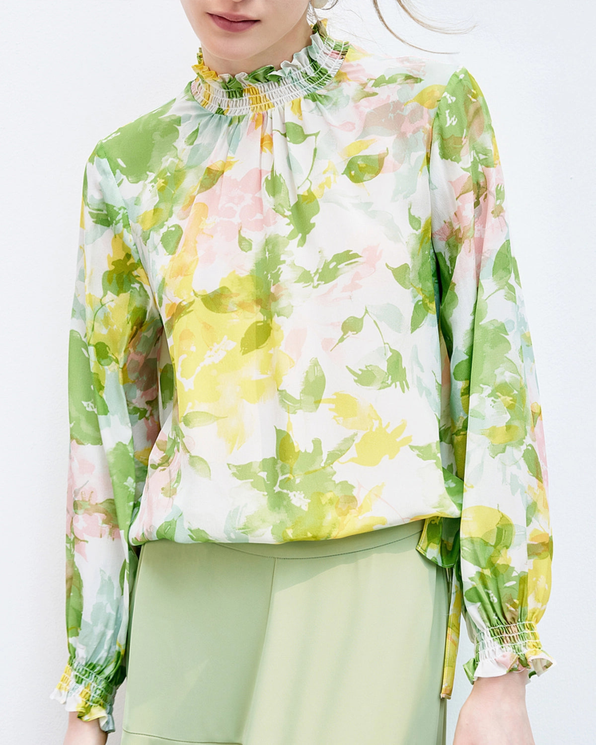 Floral Silk Blouse with Ruffles
