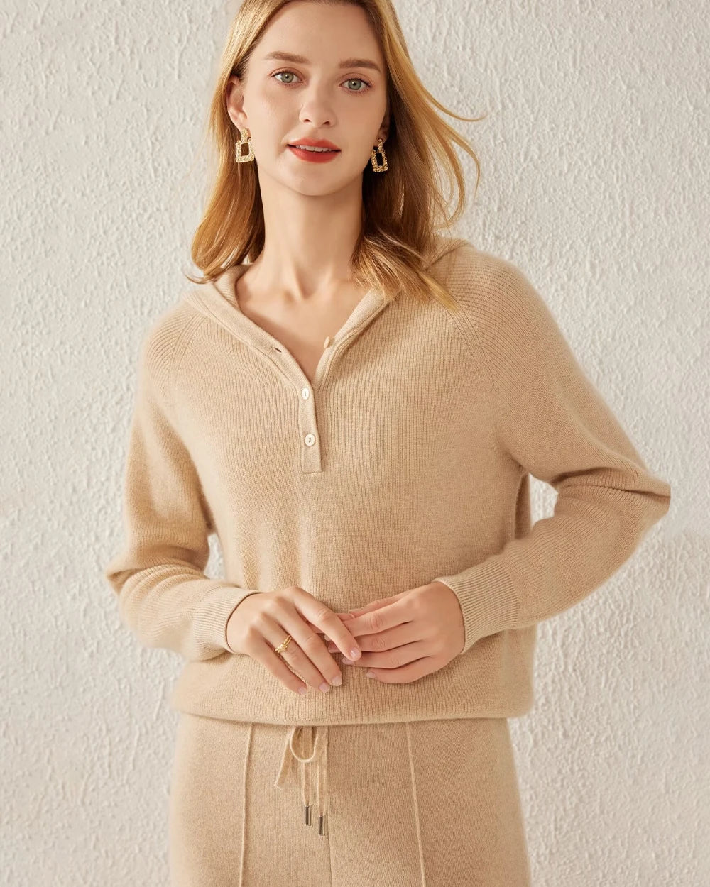 V-Neck Hooded Cashmere Sweater