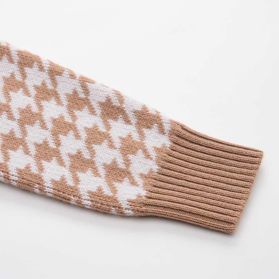 Cashmere Round Collar Houndstooth Sweater