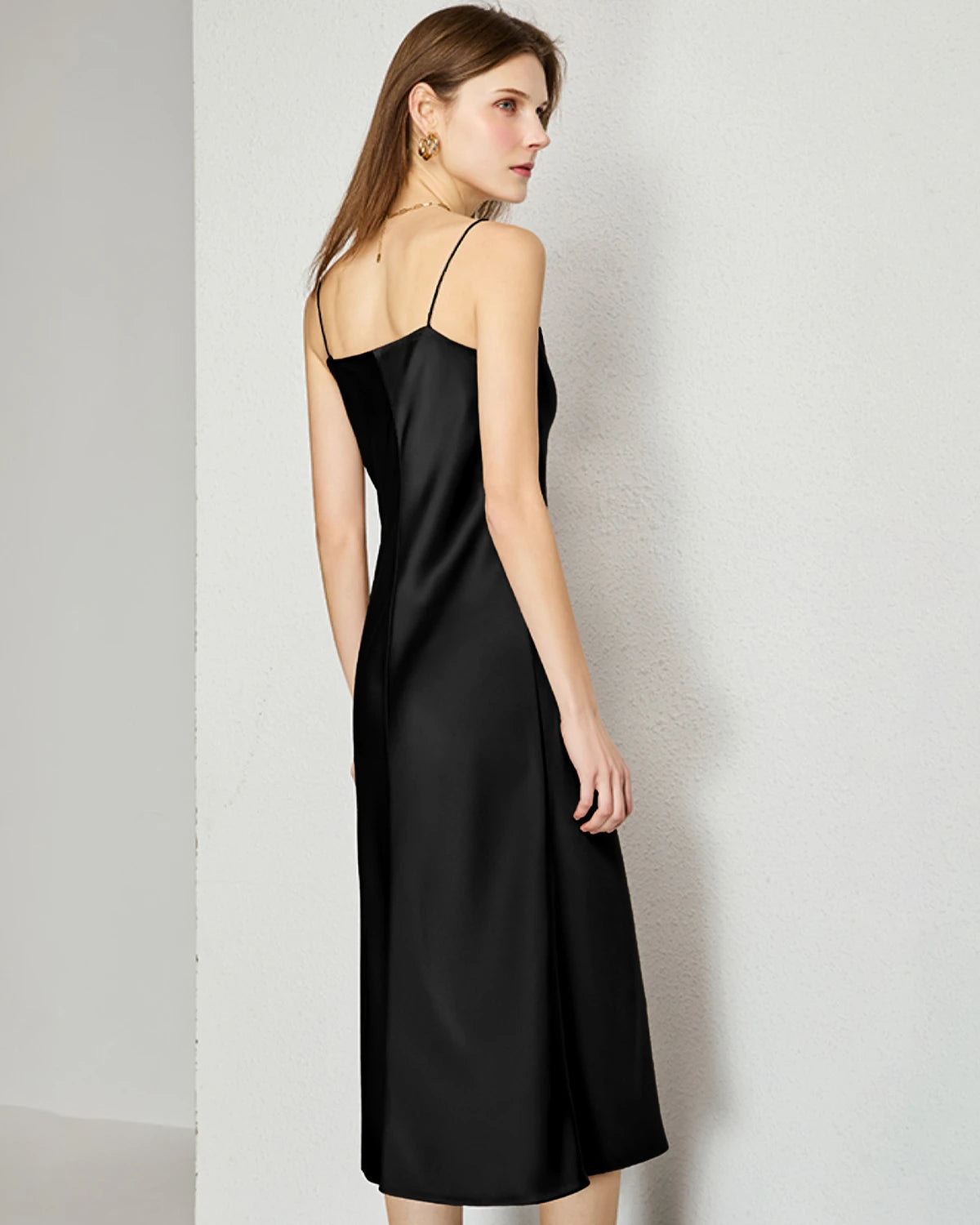 V-neck Silk Slip Midi Dress