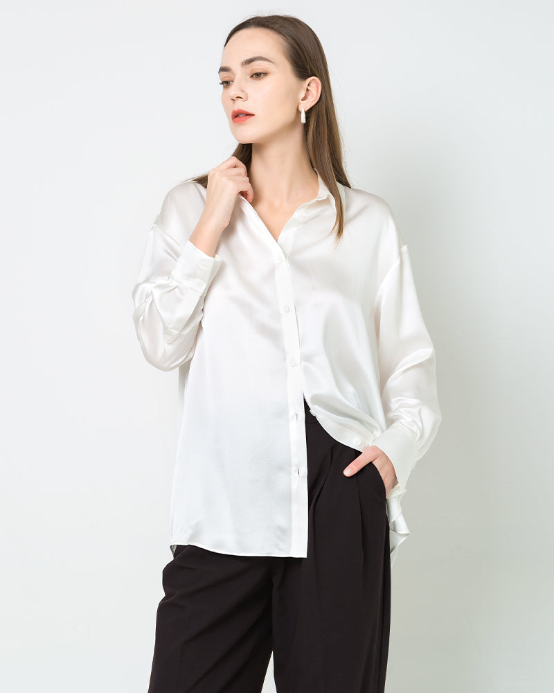 Relax Drop Shoulder Oversize Silk Shirt