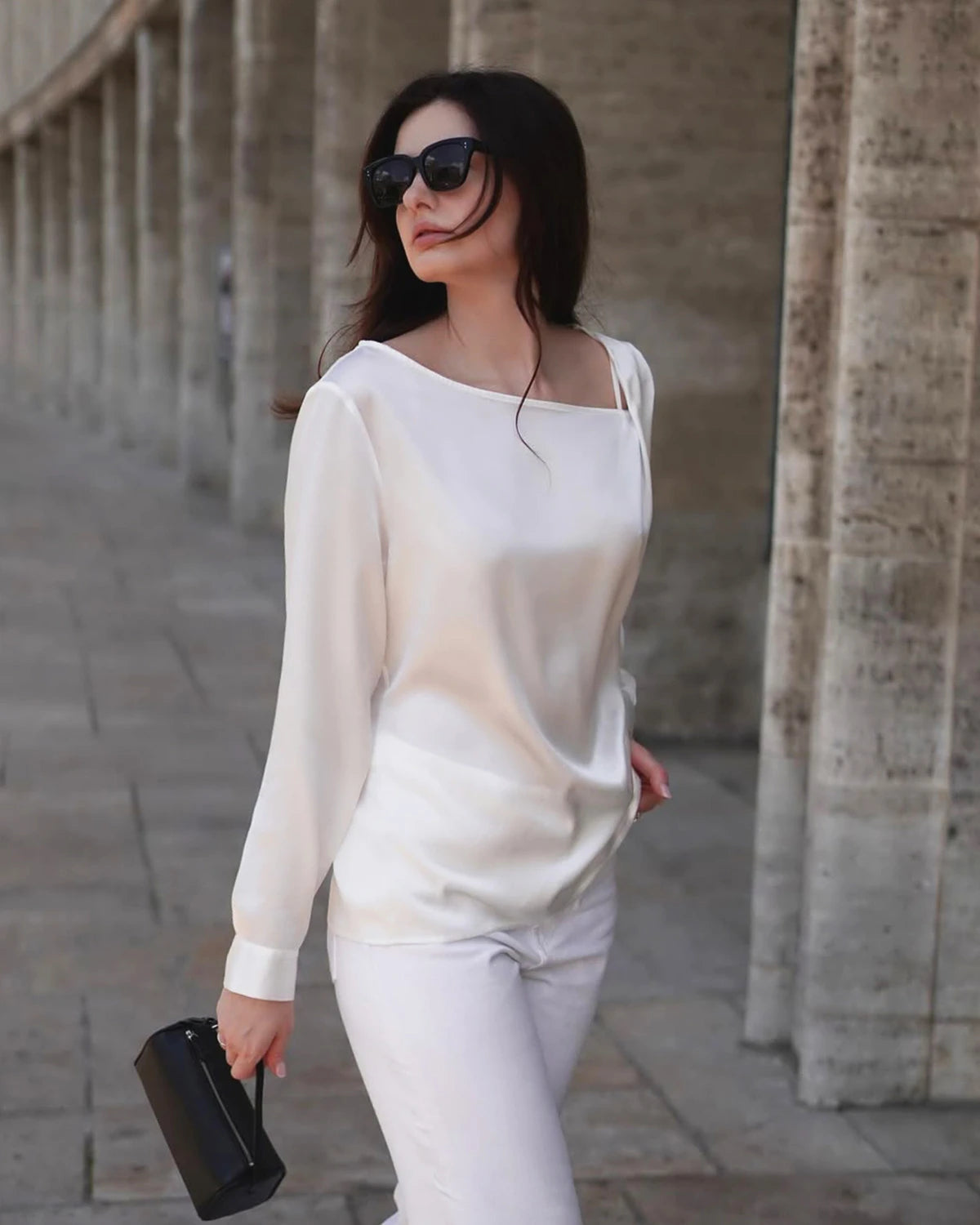 Women's Asymmetrical Neck Silk Blouse
