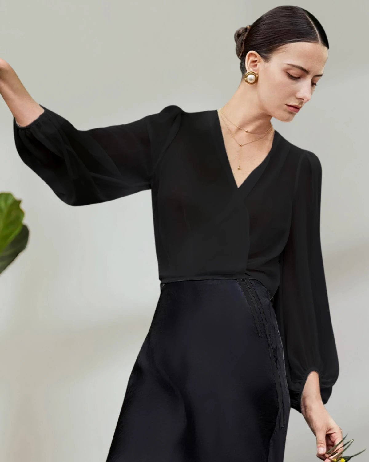 Surplice Neck Wrap Silk Blouse