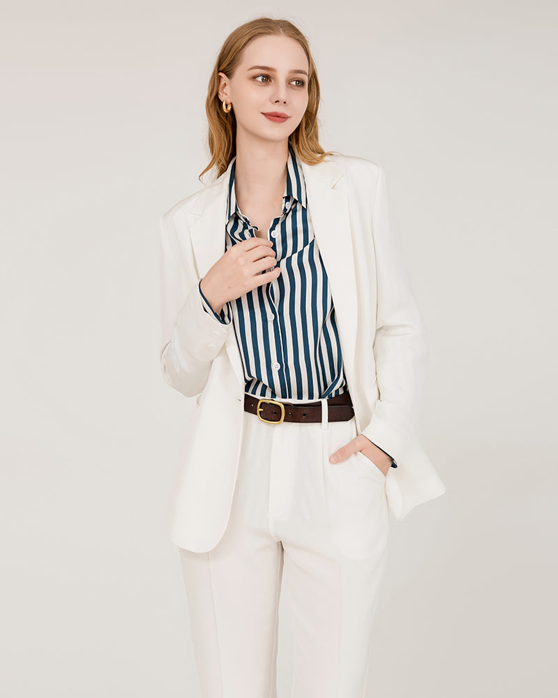 Oversize Vertical Stripe Silk Shirt