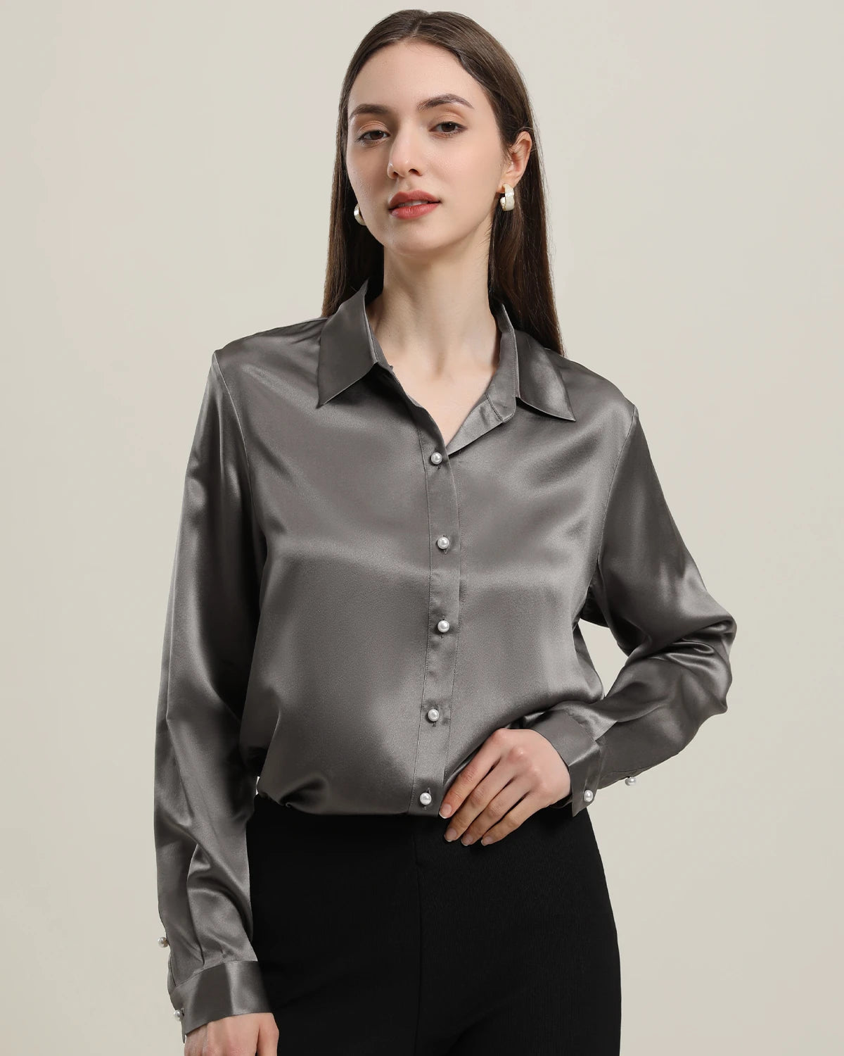 Women's Classic Pearl Button Silk Shirt