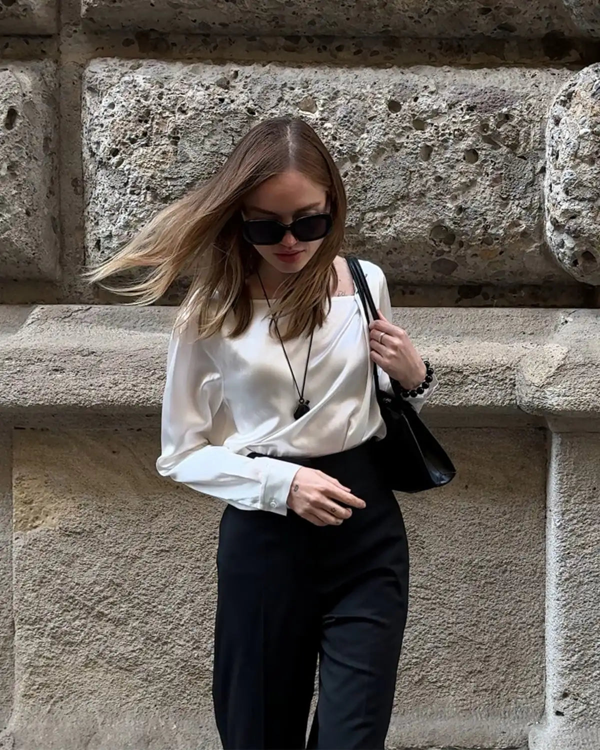 Women's Asymmetrical Neck Silk Blouse