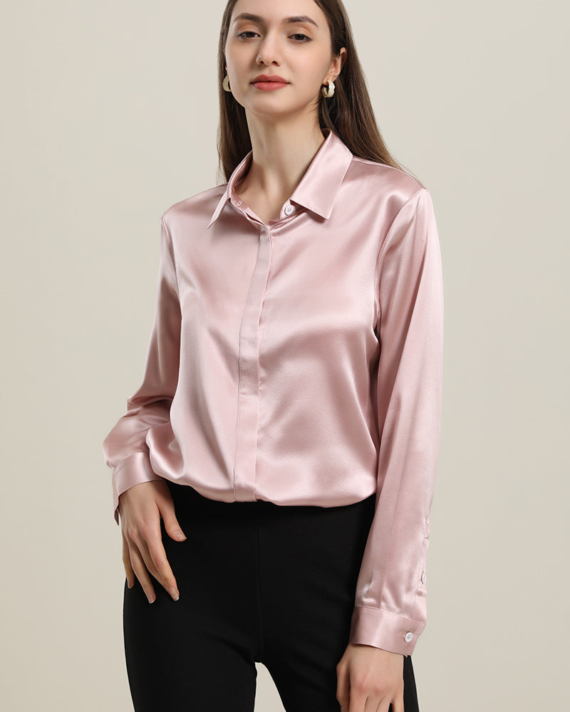 Women's Basic Concealed Silk Shirt