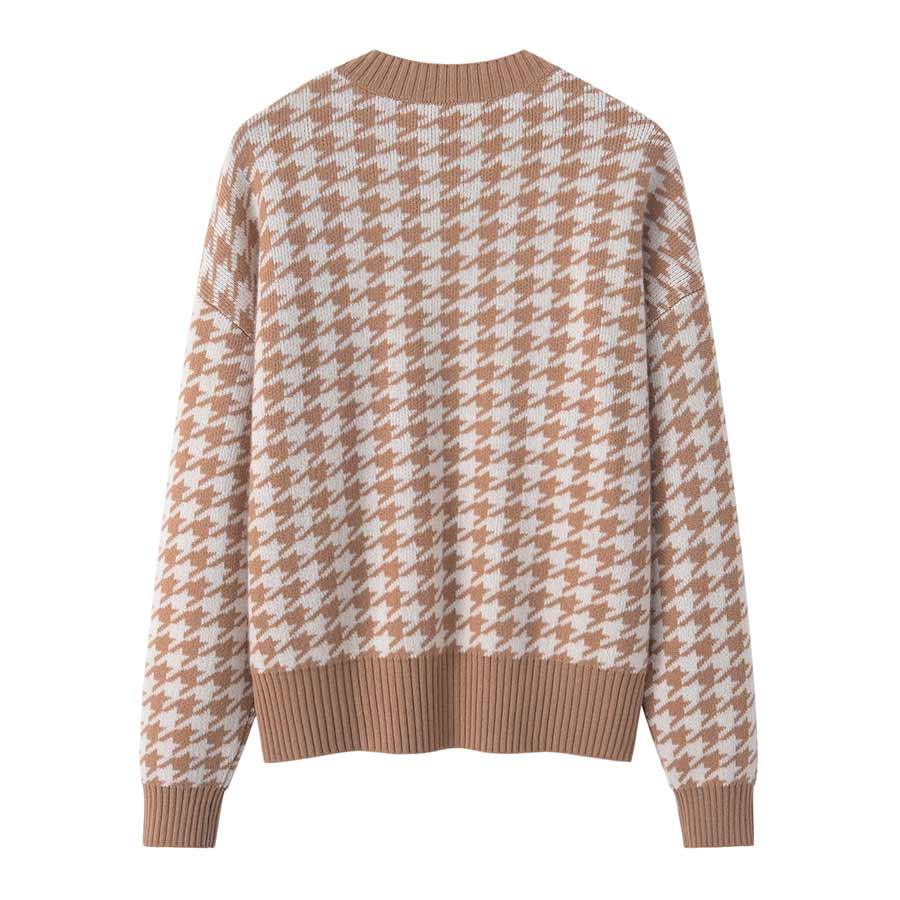 Cashmere Round Collar Houndstooth Sweater