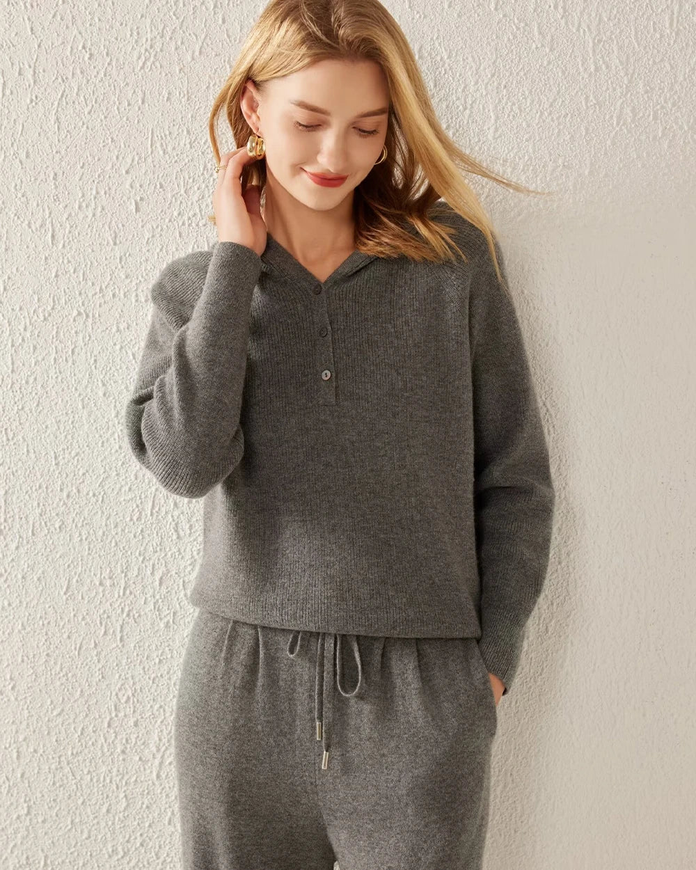V-Neck Hooded Cashmere Sweater