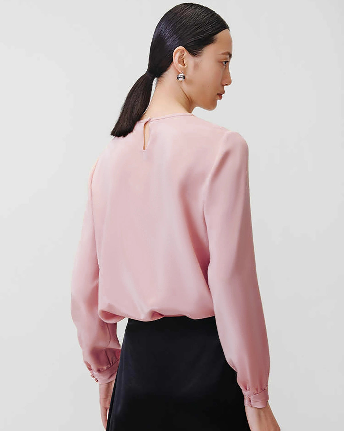 Round Neck Pleated Silk Blouse