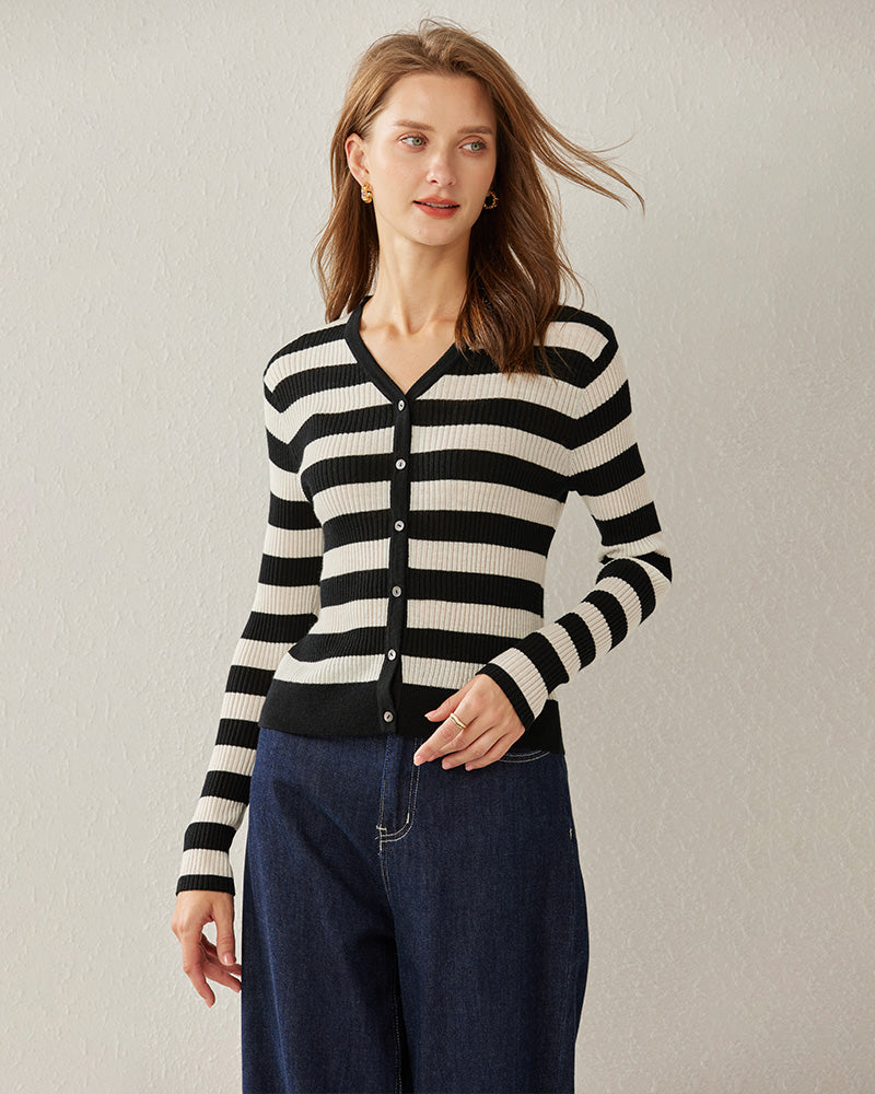 Classic Stripe V-Neck Cardigan