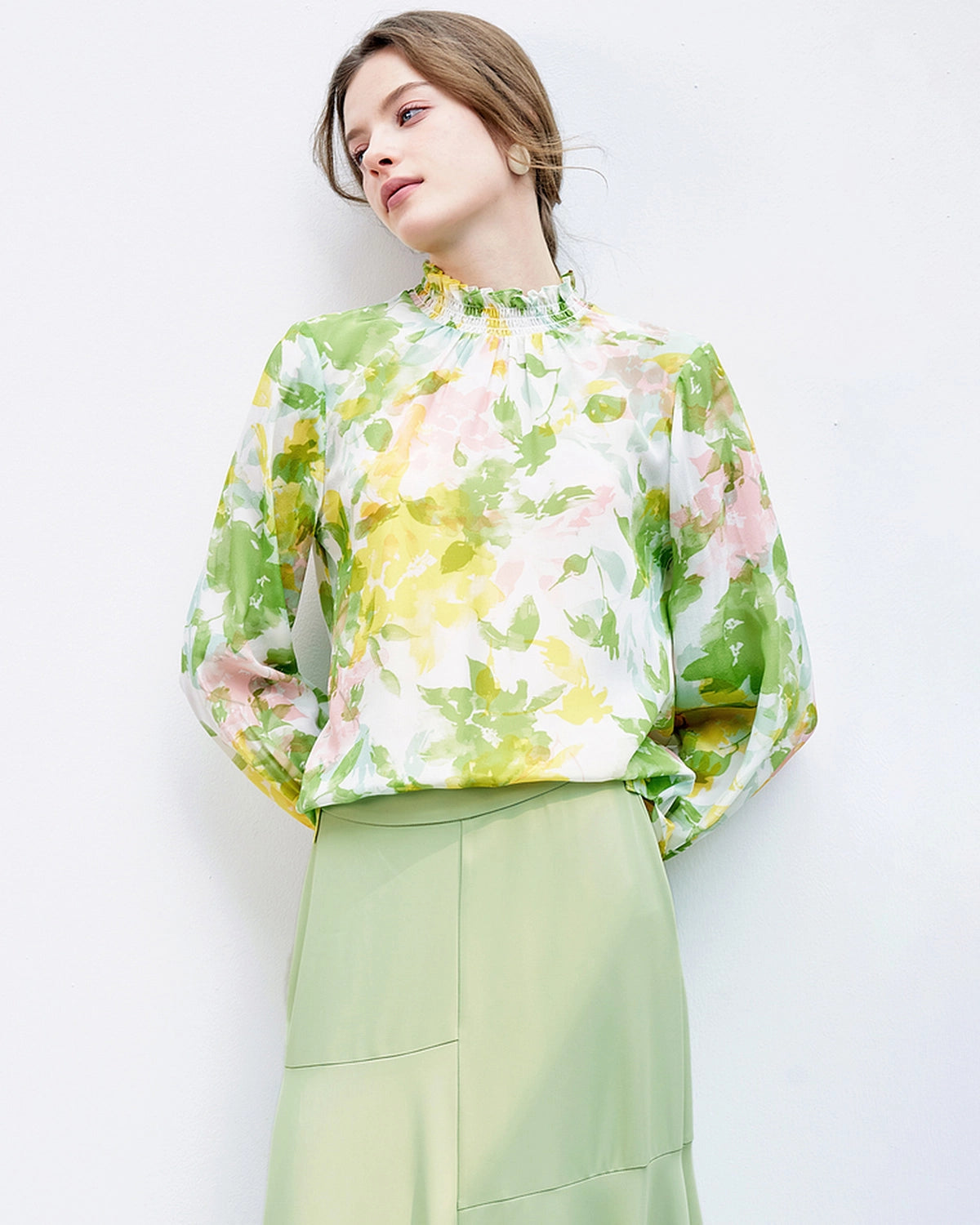 Floral Silk Blouse with Ruffles