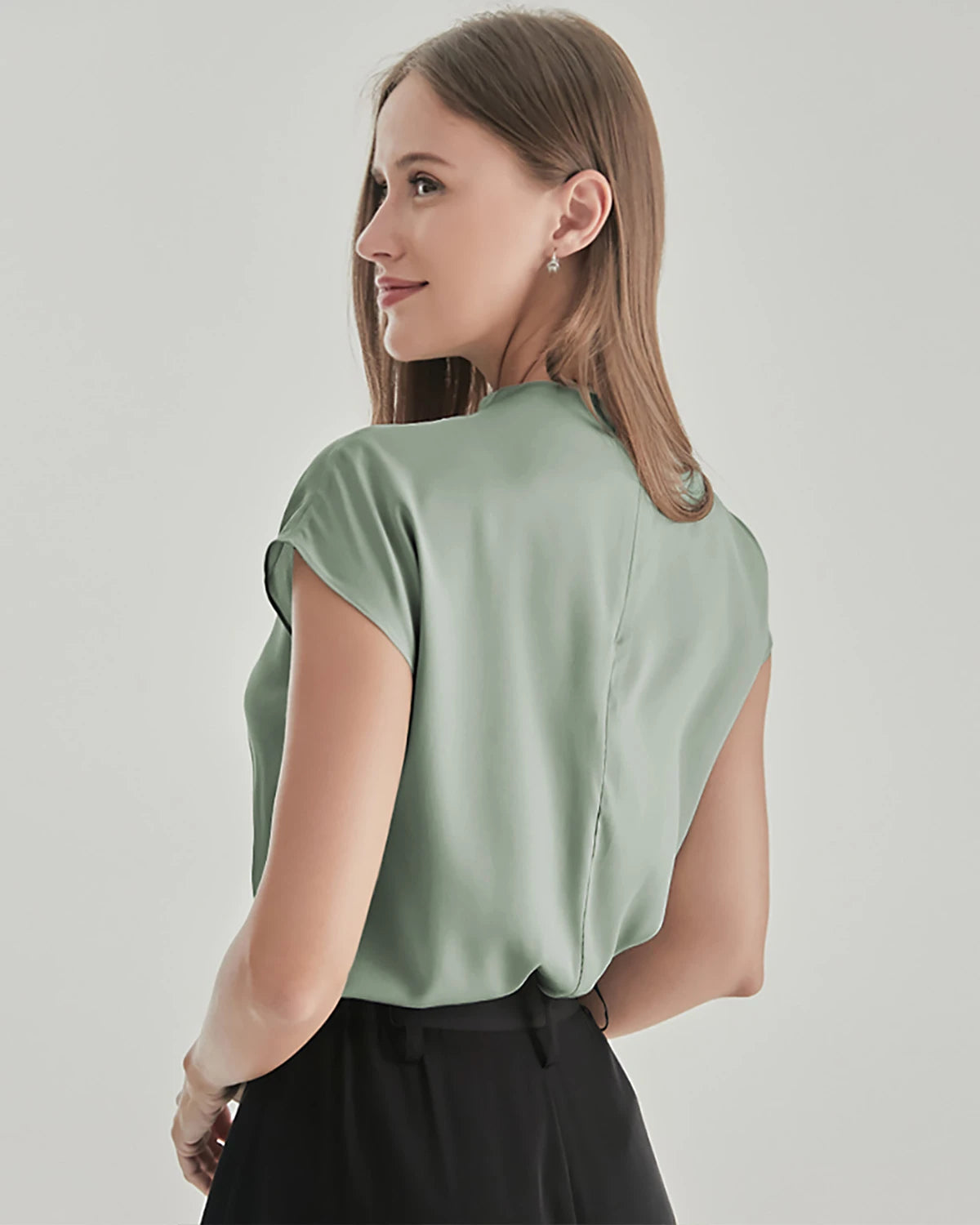 Stand Collar Cap Sleeve Silk Shirt