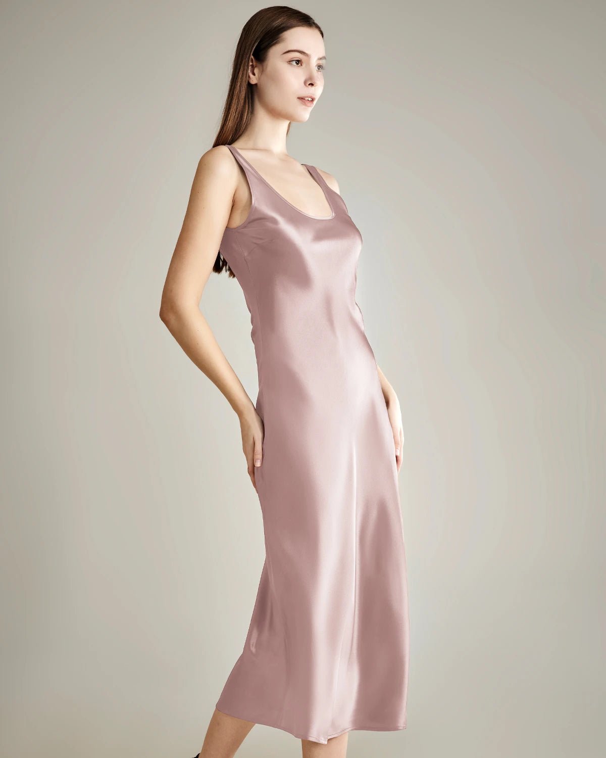 Scoop Neck Midi Silk Slip Dress
